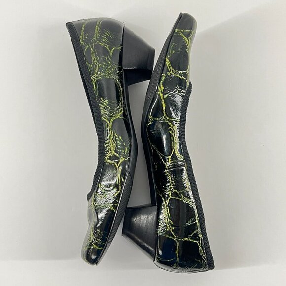 J.Renee Cassie Black Green Croc Embossed Square Toe Pump Heels Sz 7.5 - Picture 6 of 13